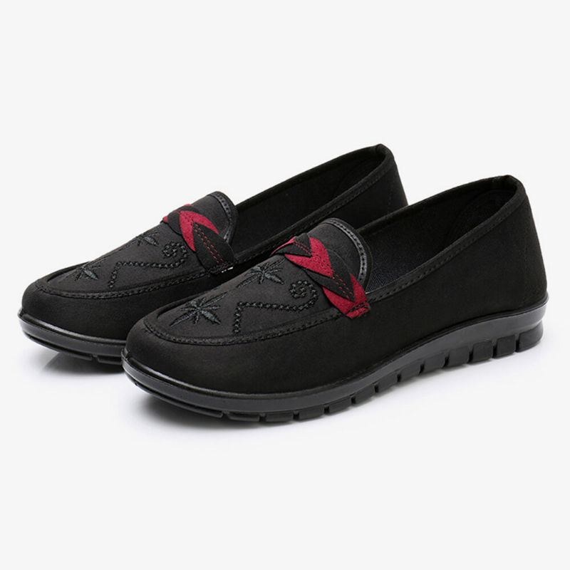 Dame Blomster Broderi Shallow Bærbare Slip-on Loafers