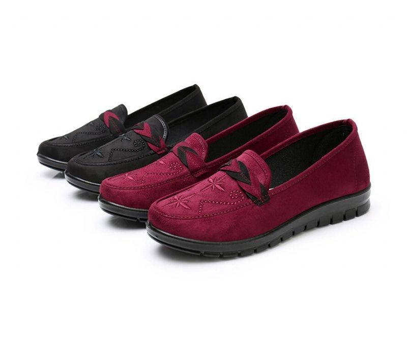 Dame Blomster Broderi Shallow Bærbare Slip-on Loafers