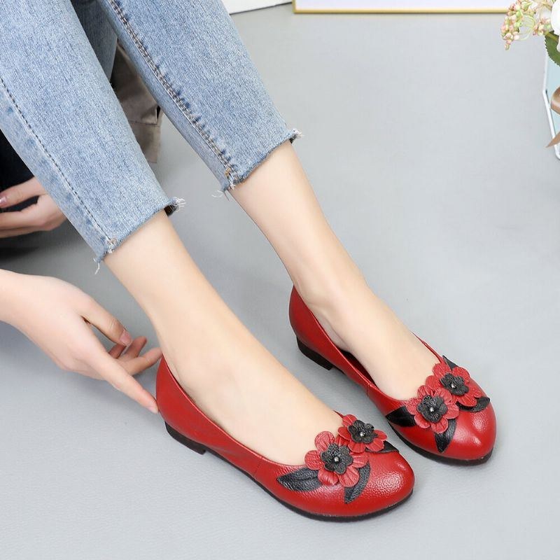 Dame Blomster Decor Comfy Sole Bløde Læder Loafers