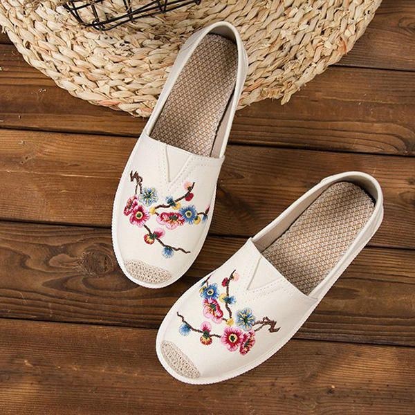 Dame Broderi Afslappet Flad Loafers Med Blød Sål