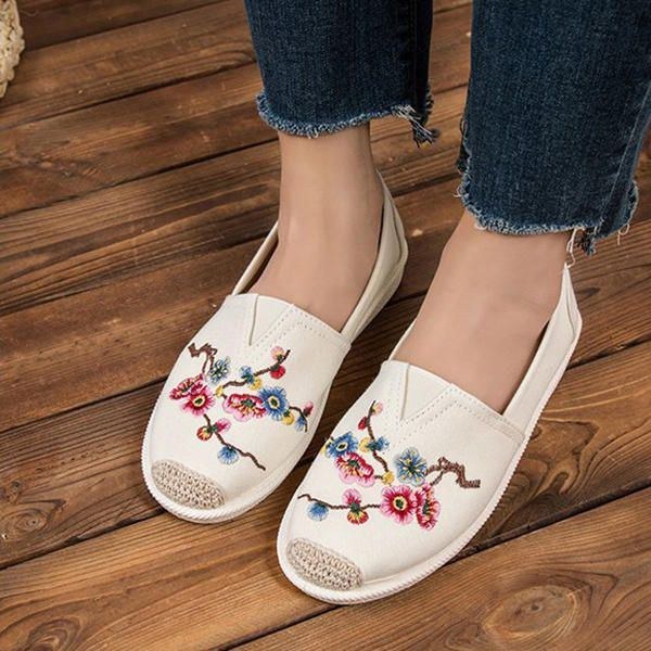Dame Broderi Afslappet Flad Loafers Med Blød Sål