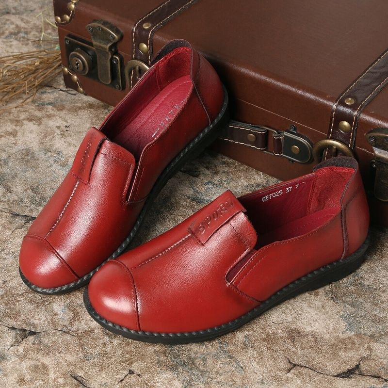 Dame Casual Behagelig Blød Sål Slip On Læder Loafers