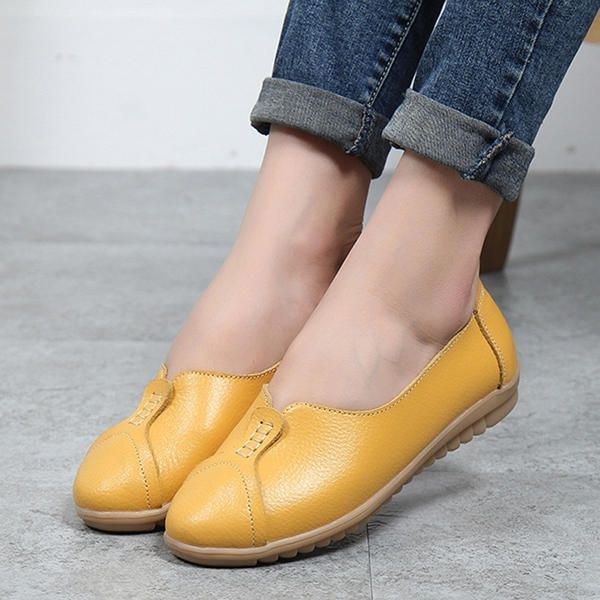 Dame Casual Bløde Flade Lædersko Køre Slip-ons Komfortable Loafers