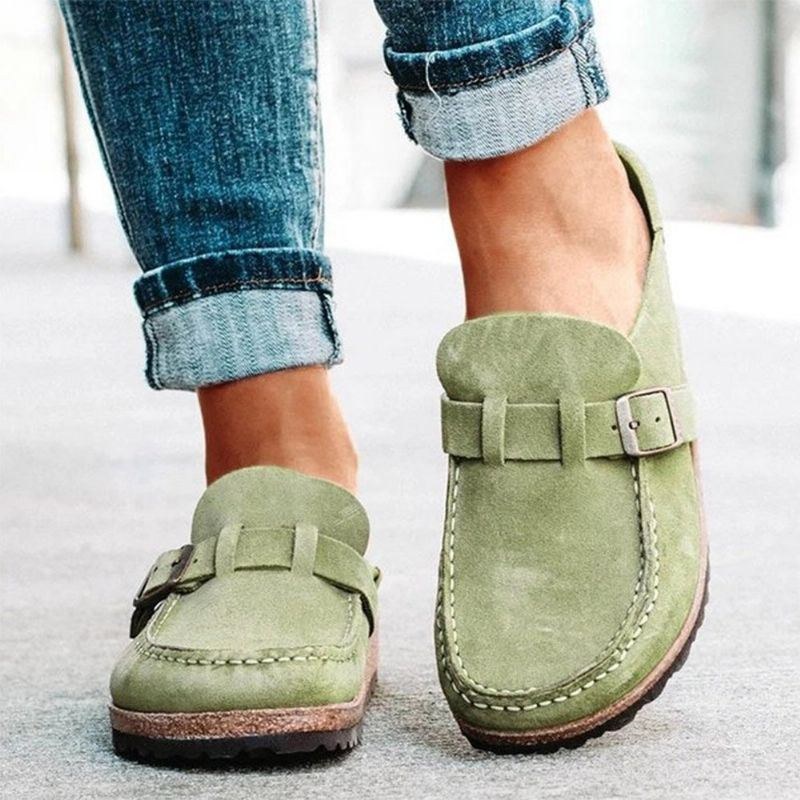 Dame Casual Comfy Ruskind Stor Størrelse Rund Tå Rygløse Flats