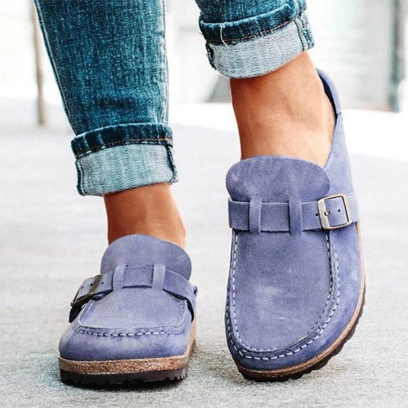 Dame Casual Comfy Ruskind Stor Størrelse Rund Tå Rygløse Flats