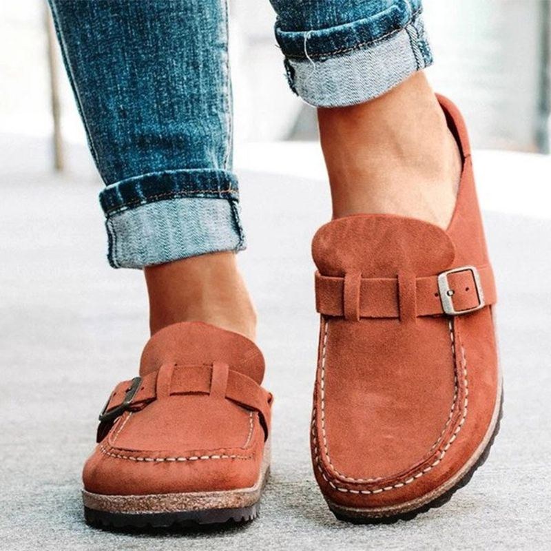 Dame Casual Comfy Ruskind Stor Størrelse Rund Tå Rygløse Flats