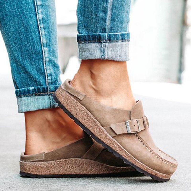 Dame Casual Comfy Ruskind Stor Størrelse Rund Tå Rygløse Flats