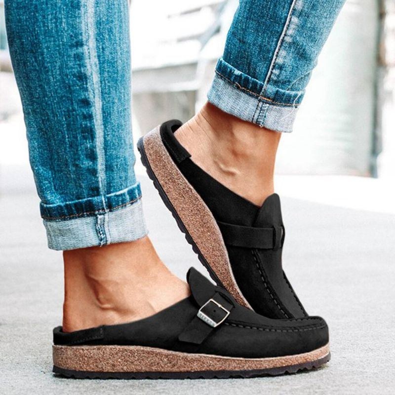 Dame Casual Comfy Ruskind Stor Størrelse Rund Tå Rygløse Flats