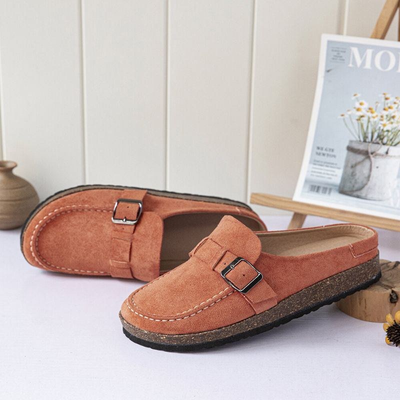 Dame Casual Comfy Ruskind Stor Størrelse Rund Tå Rygløse Flats