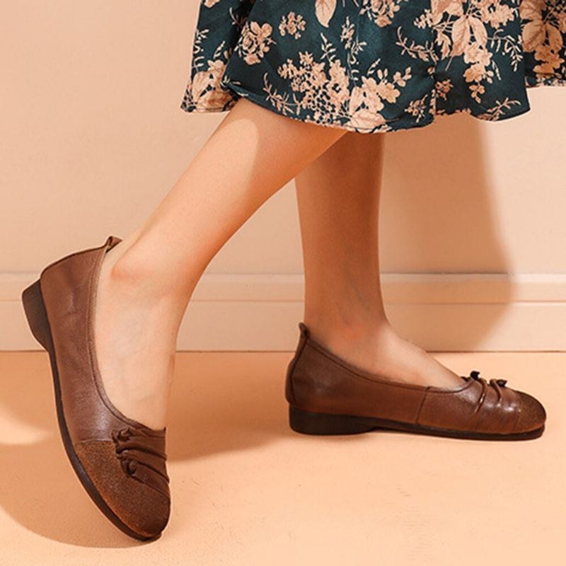 Dame Casual Ensfarvet Plisseret Bløde Flade Loafers Sko