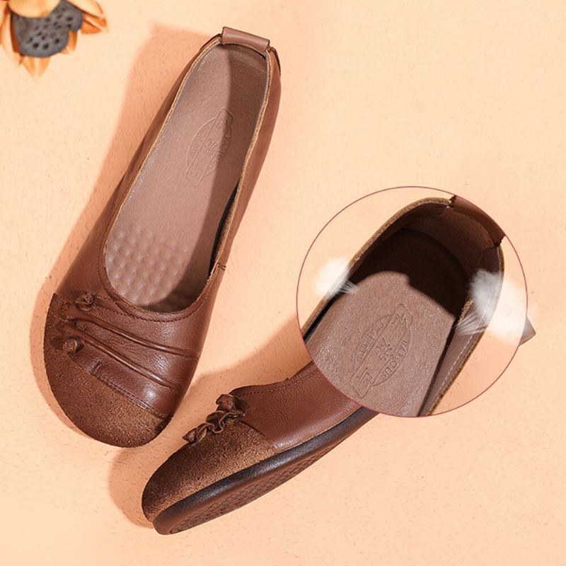 Dame Casual Ensfarvet Plisseret Bløde Flade Loafers Sko