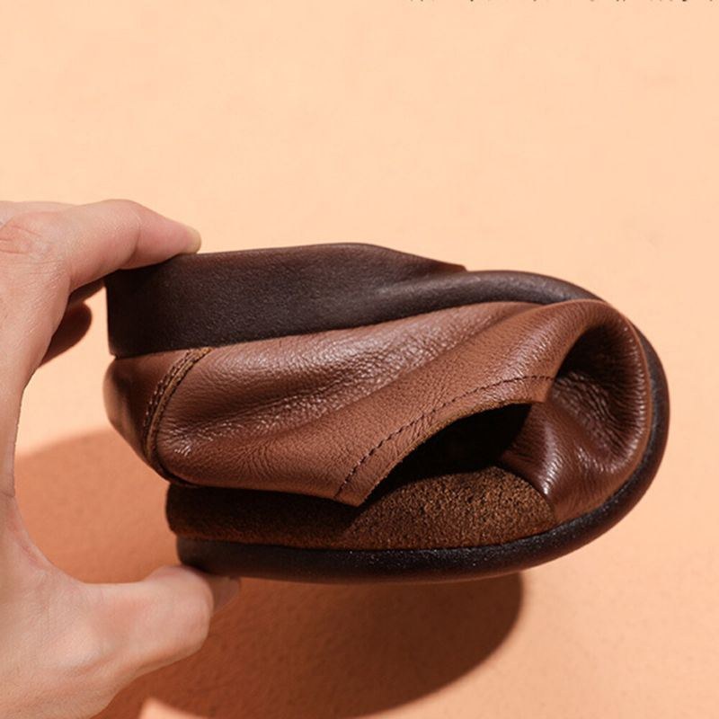 Dame Casual Ensfarvet Plisseret Bløde Flade Loafers Sko