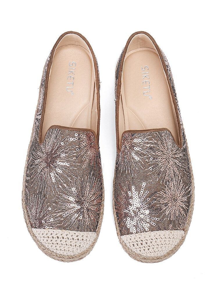 Dame Casual Pailletter Blomster Mønster Espadrille Flats Loafers