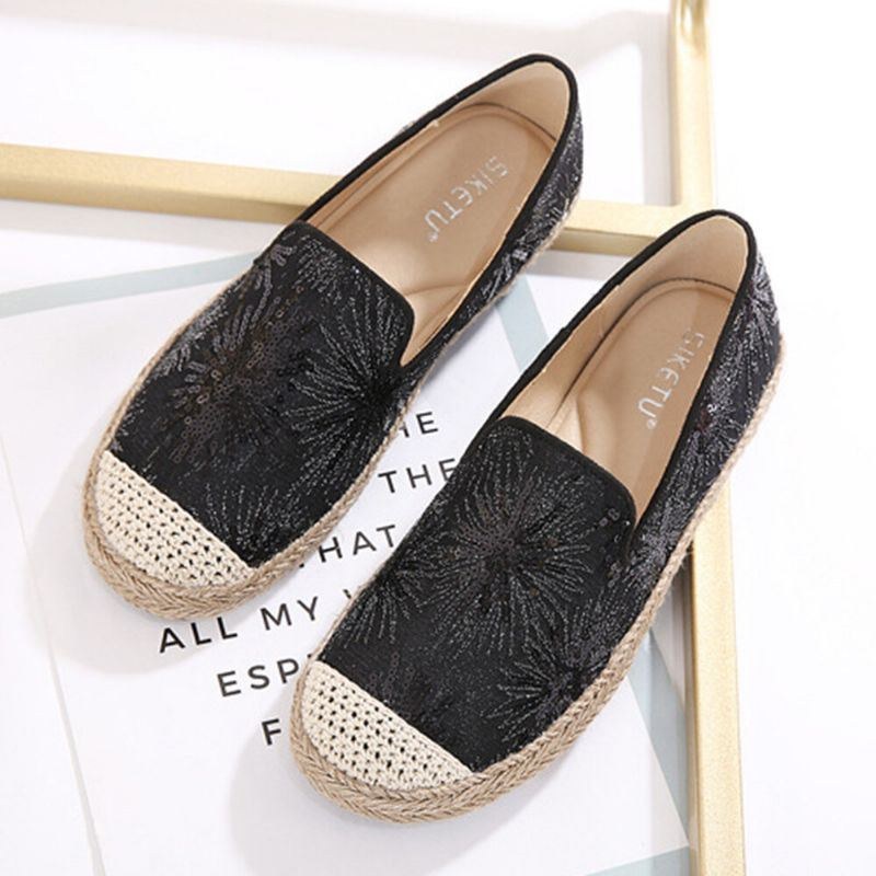 Dame Casual Pailletter Blomster Mønster Espadrille Flats Loafers