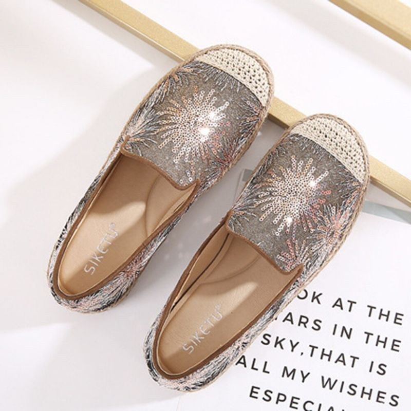 Dame Casual Pailletter Blomster Mønster Espadrille Flats Loafers
