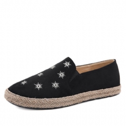 Dame Casual Ruskind Rund Toe Star Broderede Espadrilles Fisherman's Flats Loafers
