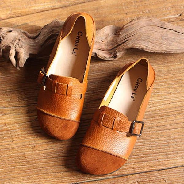 Dame Casual Slip On Bløde Lædersko Udendørs Low Top Flat Loafers