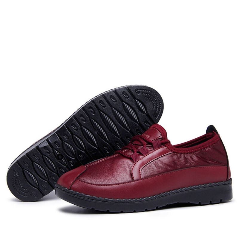 Dame Ensfarvet Rund Tå Casual Blød Komfortabel Snøre Flade Loafers Sko