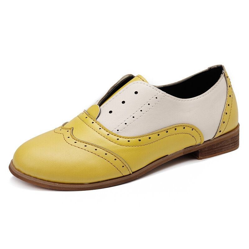 Dame Farve Splejsning Firkantet Hæl Rund Tå Brogue Oxfords Casual Flats Loafers