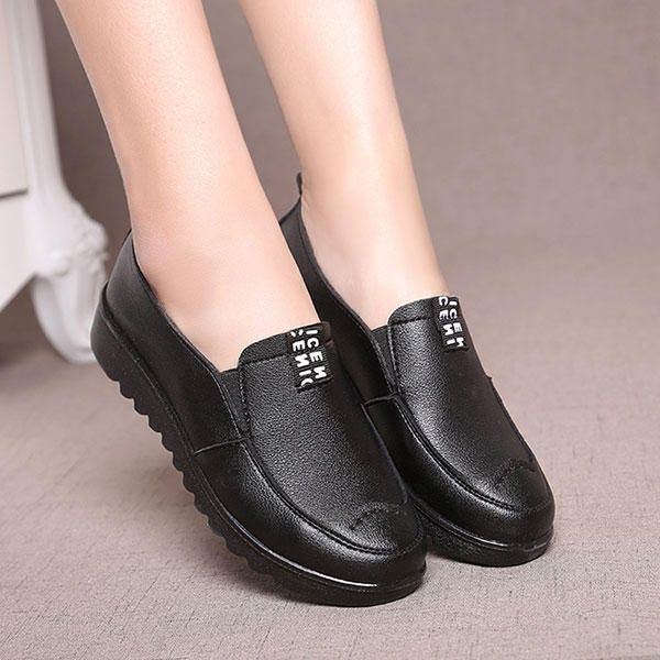 Dame Flade Casual Åndbare Sko Læder Slip On Loafers