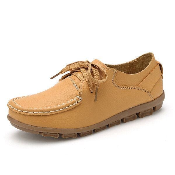 Dame Flade Efterår Sko Snørebånd Blød Sål Flad Rund Tå Anti-skrid Loafers