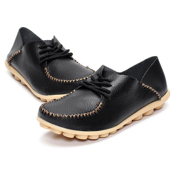 Dame Flade Sko Udendørs Snørebånd Rund Tå Bløde Komfortable Casual Loafers