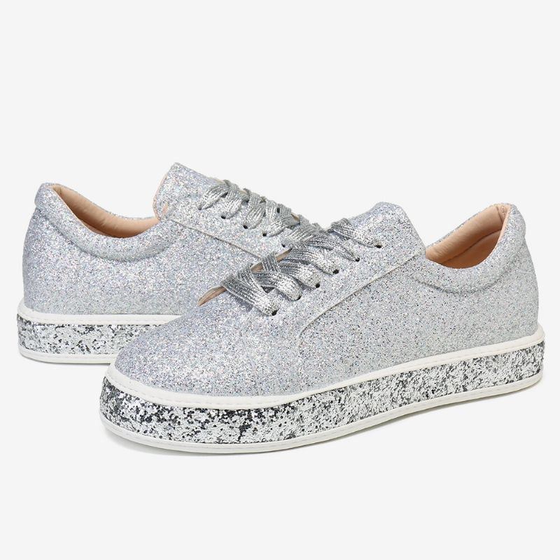 Dame Glitter Pailletter Mode Snørebånd Fest Casual Platform Sko Flats