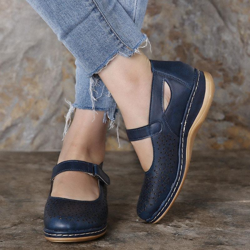 Dame Hollow Out Åndbar Comfy Hook Loop Spring Flats Casual Sko