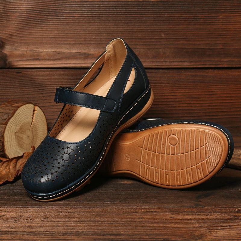 Dame Hollow Out Åndbar Comfy Hook Loop Spring Flats Casual Sko