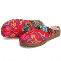Dame Hør Casual Udendørs Broderi Flade Slipper Sko