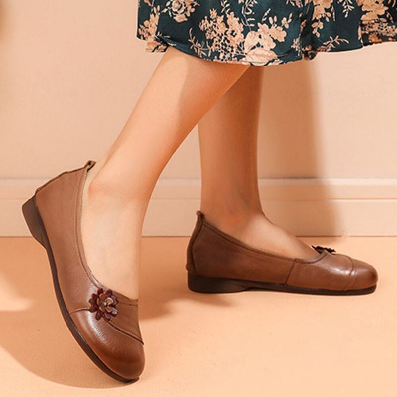 Dame Læder Blomster Slip On Flats Loafers Sko