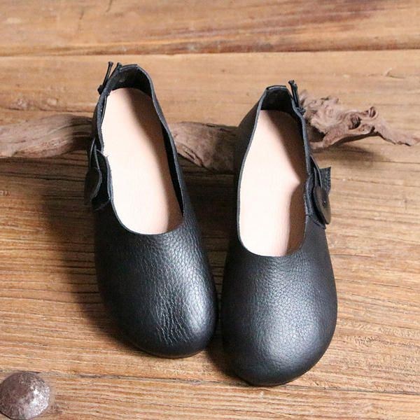 Dame Læder Casual Outdoor Soft Slip On Flat Loafer Sko