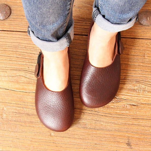 Dame Læder Casual Outdoor Soft Slip On Flat Loafer Sko