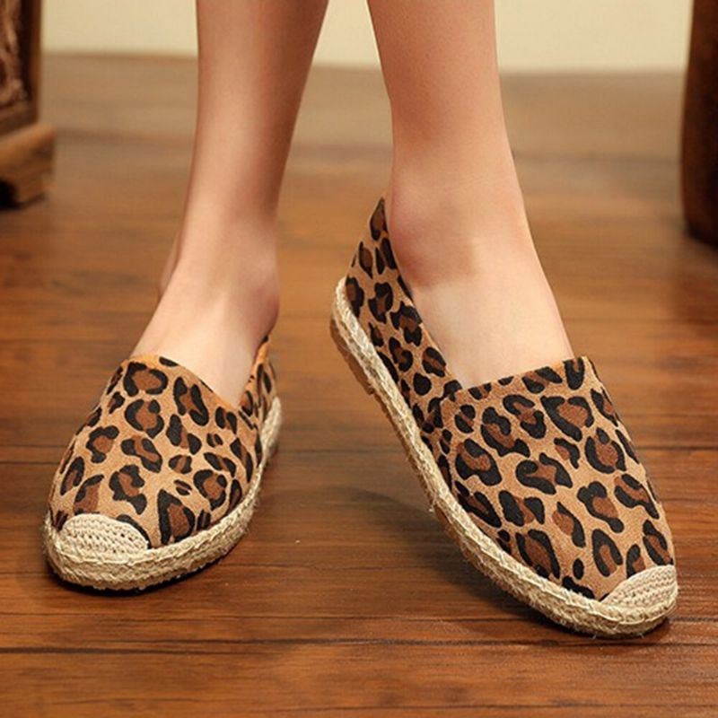 Dame Leopardtryk Behagelig Letvægts Casual Slip On Espadrille Flats