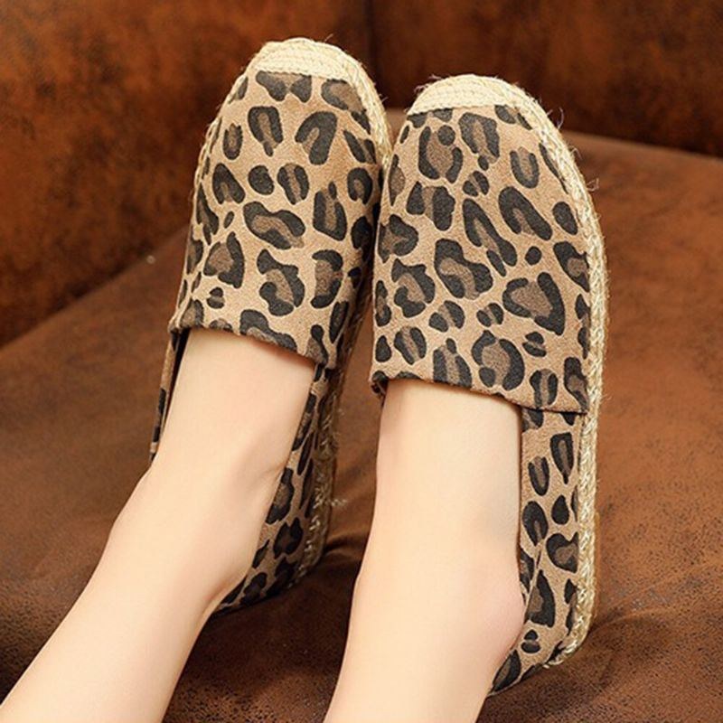 Dame Leopardtryk Behagelig Letvægts Casual Slip On Espadrille Flats