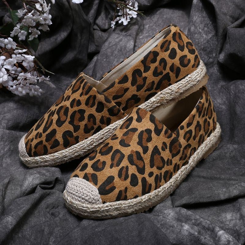 Dame Leopardtryk Behagelig Letvægts Casual Slip On Espadrille Flats