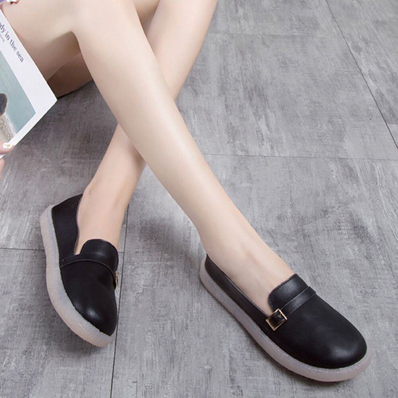 Dame Letvægtsspænde Ensfarvet Blød Slip On Casual Comfy Flats