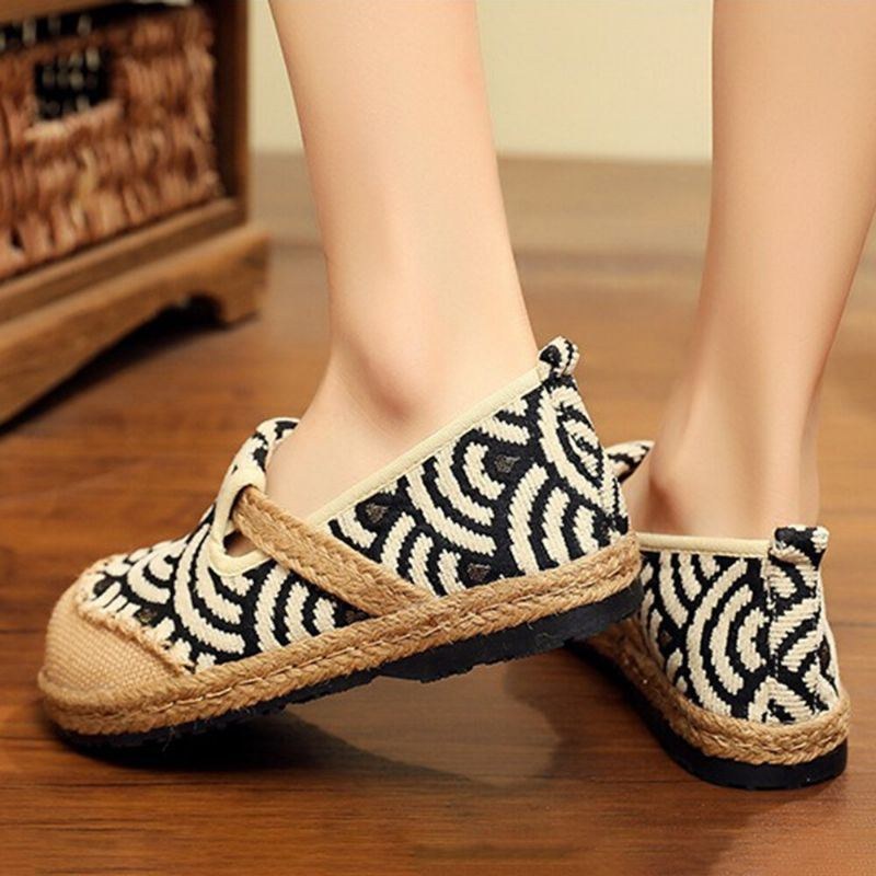 Dame Linned Behagelig Bærbar Rund Toe Casual Espadrille Flade Loafers
