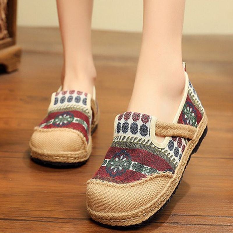 Dame Linned Stråmønster Casual Slip On Espadrille Flade Loafers