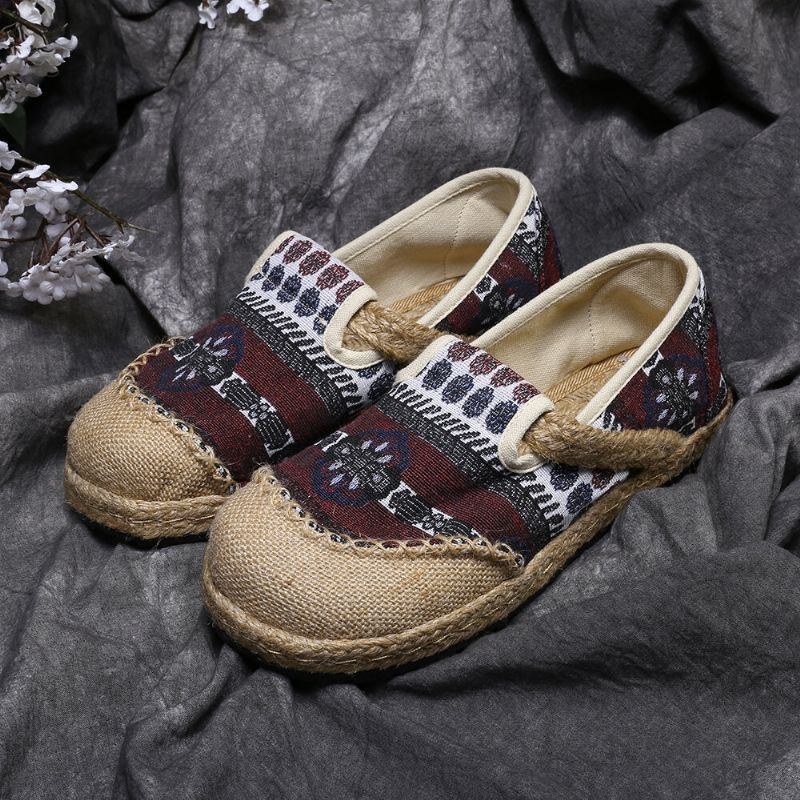 Dame Linned Stråmønster Casual Slip On Espadrille Flade Loafers