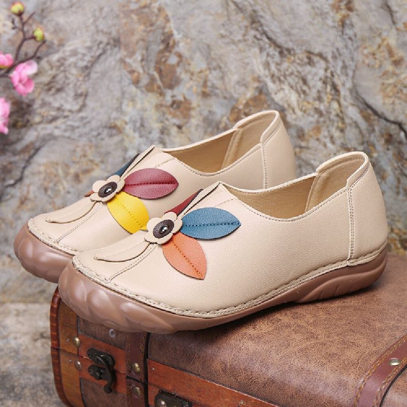 Dame Retro Flower Syning Comfy Runde Toe Slip On Flat Loafers Sko