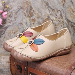 Dame Retro Flower Syning Comfy Runde Toe Slip On Flat Loafers Sko
