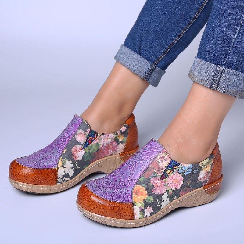 Dame Retro Stitching Komfortable Læder Loafers