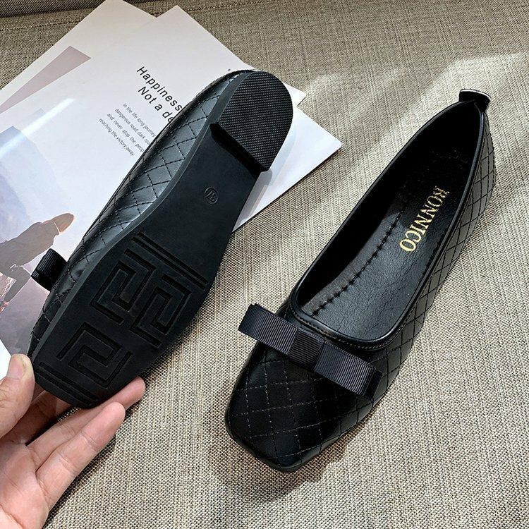 Dame Sløjfe Decor Behagelig Firkantet Tå Blød Sål Casual Slip On Loafers
