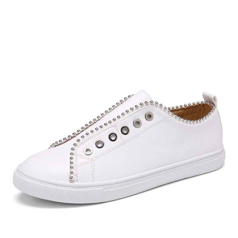 Dame Soild Color Studded Slip On Comfy Flats