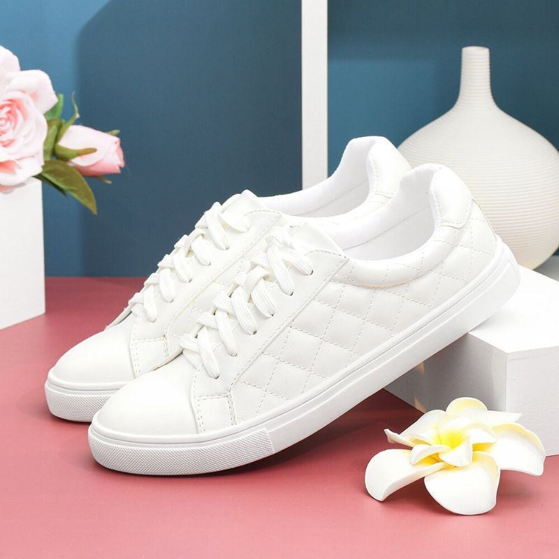 Dame Soild Farve Plaidsømme Snøring Behagelige Casual Flats