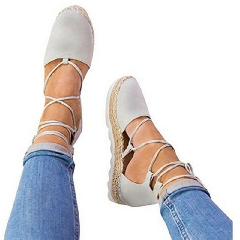 Dame Strappy Espadrilles Plus Size Casual Ensfarvet Sommer Platform Sandaler