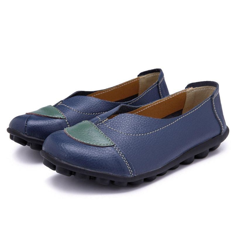 Dame V-formet Syning Læder Casual Flat Loafers Sko