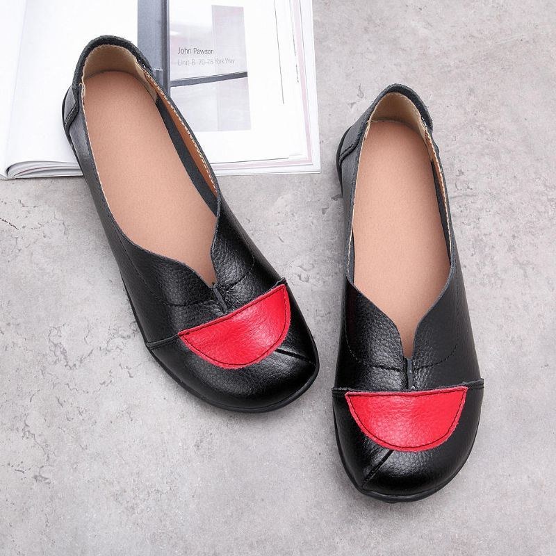 Dame V-formet Syning Læder Casual Flat Loafers Sko