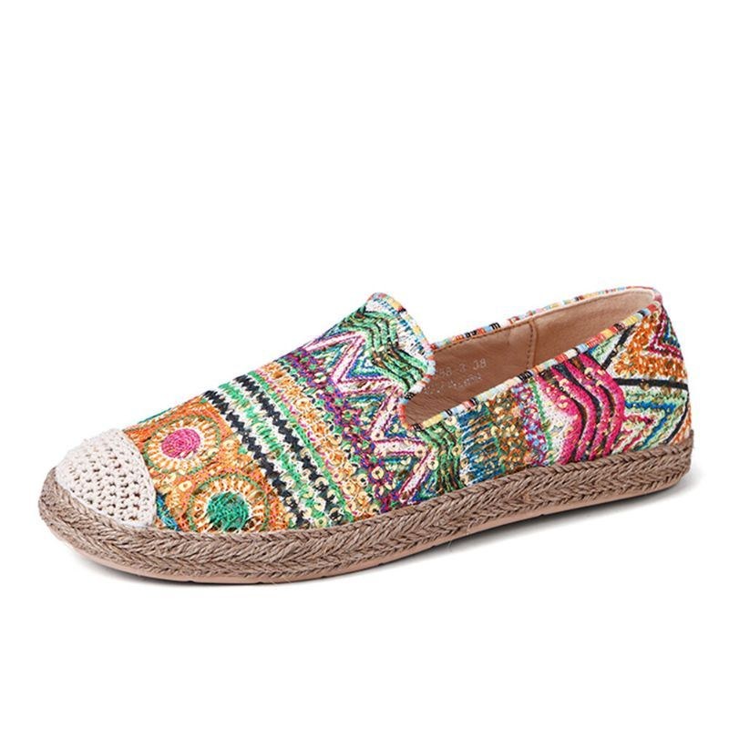 Kvinders Bohememønster Udhulet Mesh-stof Behagelig Bærbar Slip-on Afslappet Espadrille Flade Sko